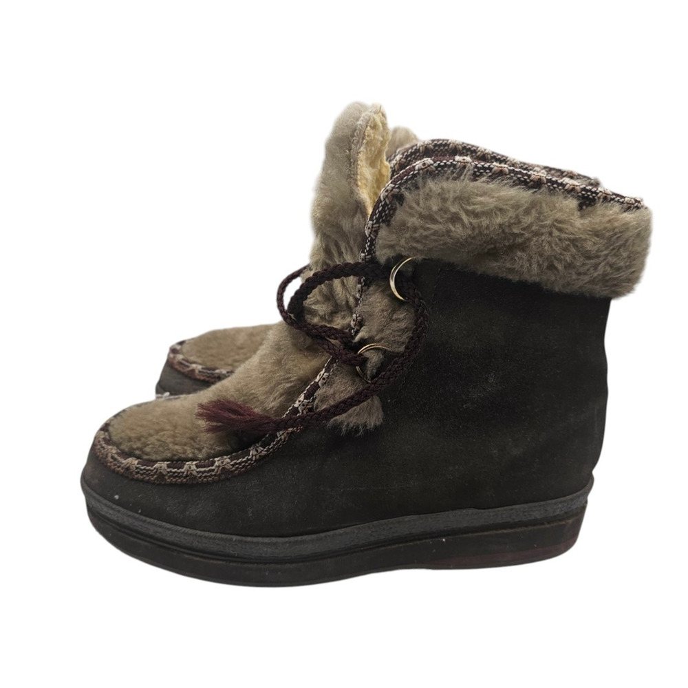 Vintage Snowland Faux Fur Suede Boots Sherpa Lined Lace Up Retro Winter Size 7